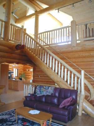 A nice staircase can make a great feature in a log cabin interior