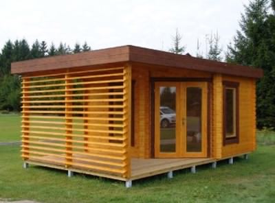 A modern log cabin office design